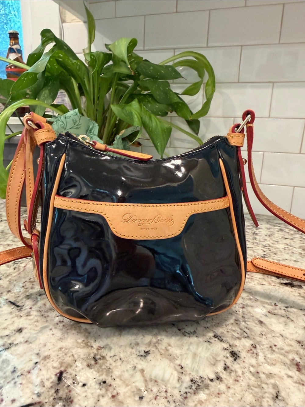 Dooney & Bourke Black Patent Crossbody with Tan Trim - Picture 13 of 15